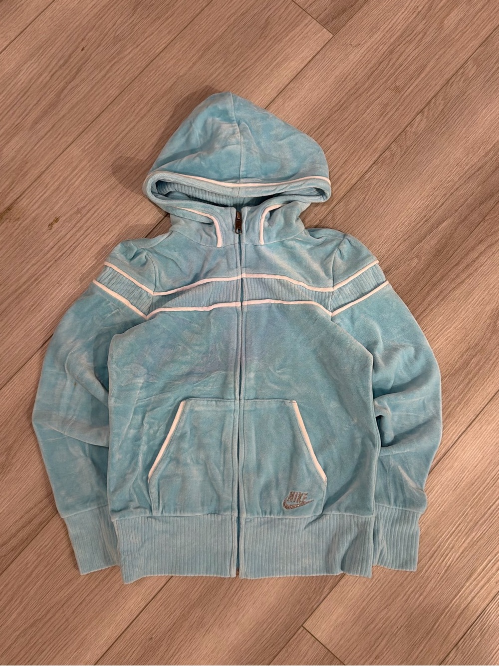 Nike Kids Light Blue Velour Zip Hoodie